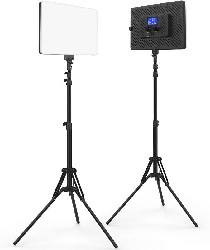 Photo 1 of 2 Pack Photography Lighting Kit with 73'' Tripod Stand, 20W Led Video Light Panel Built-in 2*4000mAh/7.4V Studio Lights 2500-8500K for Video Recording/Content Creation/Game Live Streaming Zoom