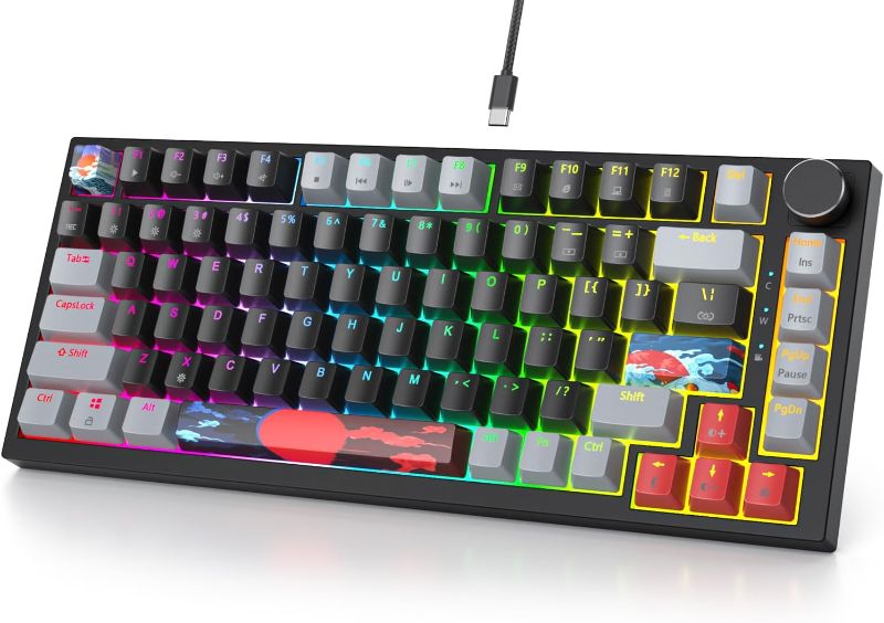 Photo 1 of Fogruaden 75% Wired Mechanical Gaming Keyboard 75 Percent Keyboard Hot Swappable Gasket Mount, Red Switch, RGB Backlit 82 Keys TKL Mechanical Keyboard, NKRO Compact Keyboard with Knob (Dark)
