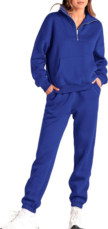 Photo 1 of **SIZE L**BTFBM Women 2 Piece Tracksuits Fall Winter 1/4 Zip Sweatshirt Jogger Pants Matching Lounge Sets Thick Sweatsuits Pockets
