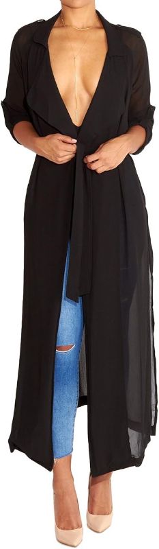 Photo 1 of Begonia.K Women's Long Sleeve Chiffon Lightweight Maxi Sheer Duster Cardigan
