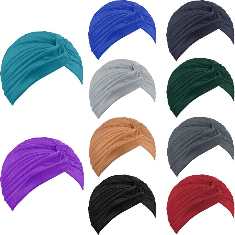 Photo 1 of 10 Pcs Stretchy Turban Cap Chemo Head Wraps Cancer Headwear Bennie Twisted India's Hat for Women Girl
