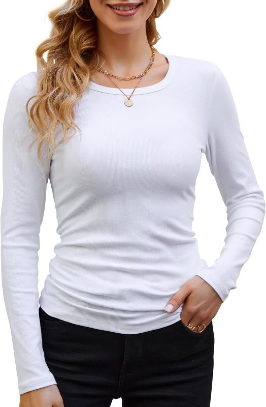 Photo 1 of GEMBERA Womens Ribbed Long Sleeve Crewneck Casual Slim Basic Shirts Fitted Knit Tops
