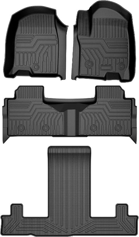 Photo 1 of Mixsuper Custom Fit Floor Mats for 2021-2023 Chevrolet Tahoe/GMC Yukon with Bucket Seats (Not Fit Bench Seats) All Weather Floor Liners 1st & 2nd & 3rd Row Durable Odorless Set Black