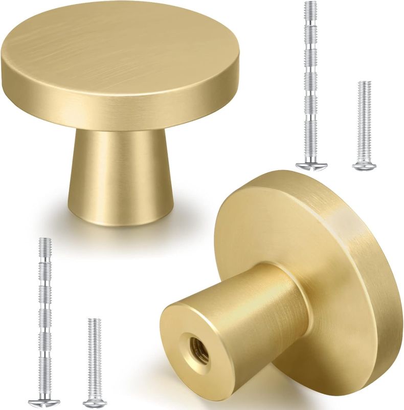 Photo 1 of 30 Pack Cabinet Knob (1.26 Inch) Mushroom Shape Brushed Kitchen Cabinet Knob with 2 Kinds Screws for Cabinet Hardware Dresser Drawer Aluminum Alloy Oxidation Wire Drawing Handle(Brushed Gold)
