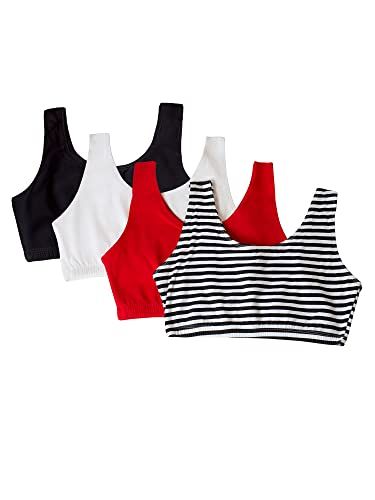 Photo 1 of Fruit of the Loom Women's Built up Tank Style Sports Bra Value Pack, Skinny Stripe/Black Hue/Red Hot/White, 40
