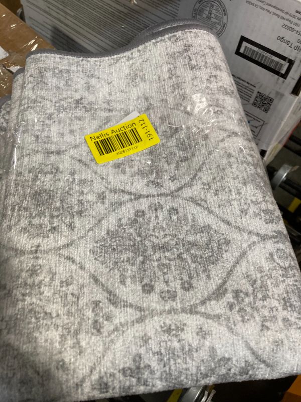 Photo 3 of 2X3 Area Rugs for Entryway?Machine Washable Small Indoor Entrance Mat, Stain Resistant Non-Shed Vintage Floral Print Door Throw Thin Rug, Lightweight with Non Slip Backing, Distressed Cream/Gray Distressed Gray 2X3***USED*** 