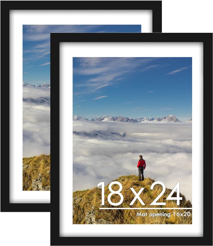 Photo 1 of 
PEALSN 18x24 Poster Frame Set of 2, Picture Frames for Wall Decor, Display 16 x 20 Pictures with Mat or 18 x 24 Without Mat for Wall Mounting Display, Black.