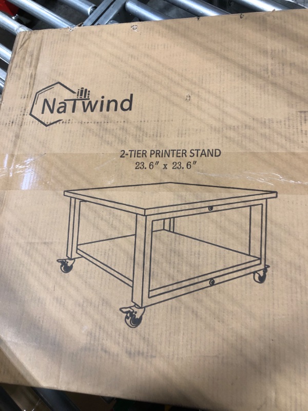 Photo 3 of Natwind 2 Tier Laser Printer Stand,23.6''x23.6''x12.6'' Large Printer Table Copier Stand,Heavy Duty Rolling Printer Cart with Paper Storage Shelf,Printer Holder with Wheels for Home Office (Retro) 23.6'' W x 23.6''D Retro