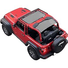 Photo 1 of  Sun Shade Top for Jeep Wrangler 2 Door Top Sunshade (2018-2023), Front & Rear - Gray Mesh Screen Wrangler Cover, UV Blocker with Grab Bag Pouch - 10 Year Warranty
