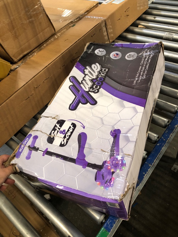 Photo 1 of 3 Wheeled Scooter for Kids - Stand & Cruise Child/Toddlers Toy Folding Kick Scooters w/Adjustable Height, Anti-Slip Deck, Flashing Wheel Lights, for Boys/Girls 2-12 Year Old - Hurtle HURFS56 Purple