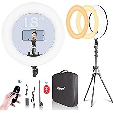 Photo 1 of EMART 18-inch Ring Light with Stand, 65W Big Adjustable 3200-5500K LED Ringlight with Ultra-wide Lighting Area for Camera Photography, YouTube Videos, Makeup, Kit: Phone Holder, Remote, Soft Tube, etc
