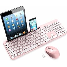 Photo 2 of LeadsaiL Wireless Keyboard and Mouse Combo, Full-Sized Ergonomic Computer Keyboard with Phone Tablet Holder, 2.4GHz Silent Cordless Keyboard Mouse Set for Windows Laptop, PC, Desktop - Pink
