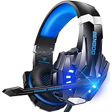 Photo 1 of BENGOO G9000 Stereo Gaming Headset for PS4 PC Xbox One PS5 Controller, Noise Cancelling Over Ear Headphones with Mic, LED Light, Bass Surround, Soft Memory Earmuffs (Blue)
