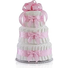 Photo 1 of Classic Pastel Baby Shower Diaper Cake (3 Tier, Pink)
