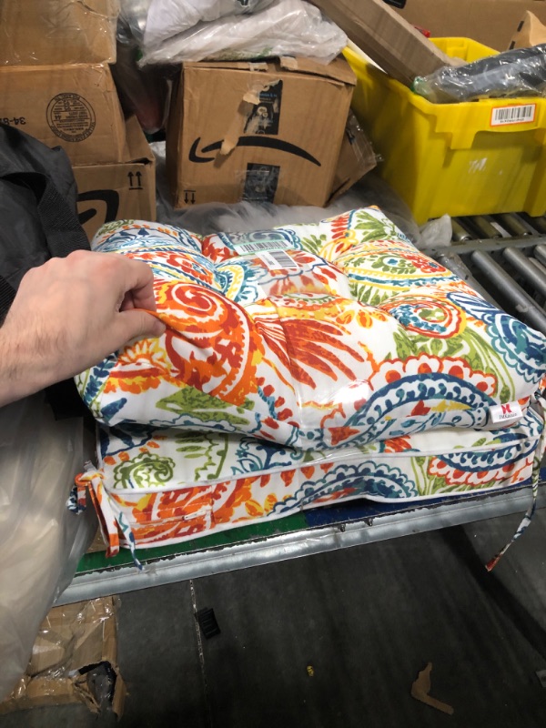 Photo 1 of JMKaixin Outdoor Seat/Back Deep Chair Cushion Set for Patio Furniture - Lounge Chair Cushions with Ties - Water-Resistant Patio Chair Cushions 19x19 (Paisley Print)