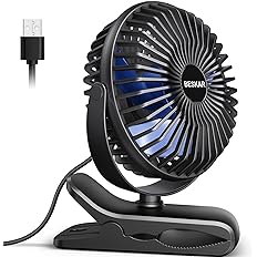 Photo 1 of BESKAR USB Clip on Fan, Portable Small Fan with Cord Powered, 3 Speeds Strong Airflow, with Sturdy Clamp, Quiet Personal Desk Fan
