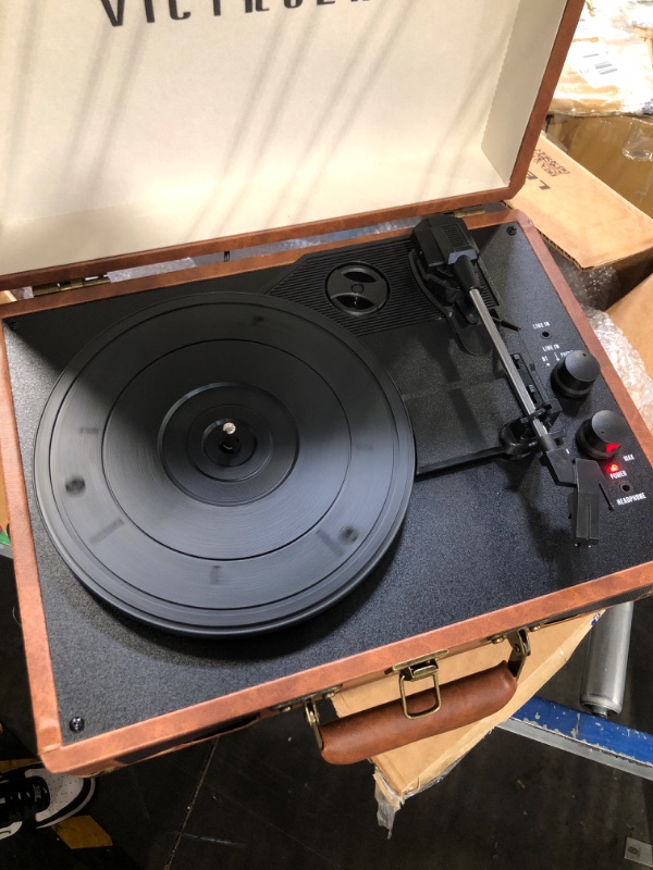 Photo 3 of **** SELLING AS PARTS*****Victrola Vintage 3-Speed Bluetooth Portable Suitcase Record Player with Built-in Speakers | Upgraded Turntable Audio Sound|Brown, Model Number: VSC-550BT-BRW
