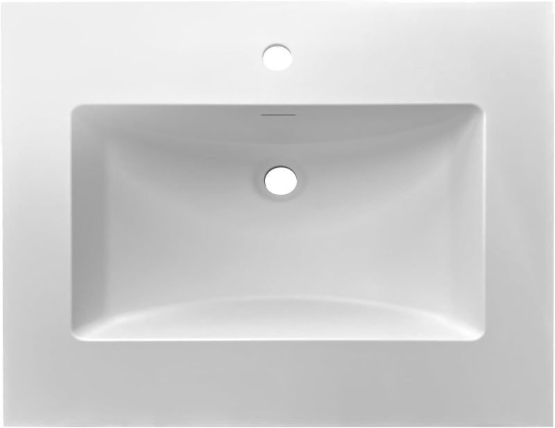 Photo 1 of 24" Solid Surface Resin Streamline Vanity Top with Sink-Durable, Consistent Color, Easy-to-Clean, Built-in Overflow, Single-Hole Faucet Mount (Solid Surface Resin Vanity Top, 24 inch)
