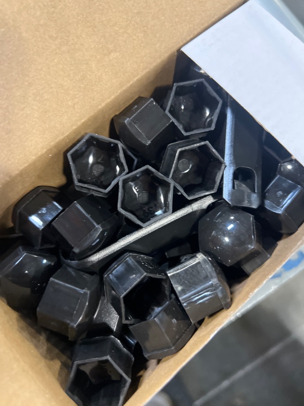 Photo 1 of 100 Pcs Wheel Nut Caps Universal 17mm Car Tire wheel Nut Covers Plastic Locking Lug Bolt Caps with Remover Tool Exterior Protection Anti Theft Cap on Car Rims for Car, Black