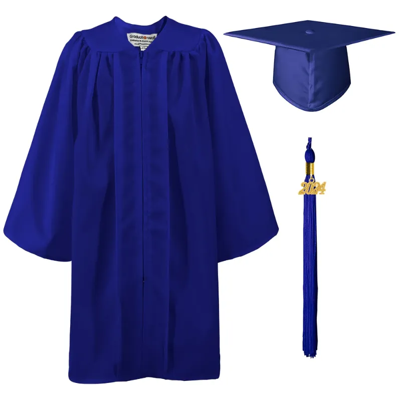 Photo 1 of GraduationMall Matte Kindergarten Graduation Gown Cap Set with 2024 Tassel Royal Blue 33(4'0"-4'2")
