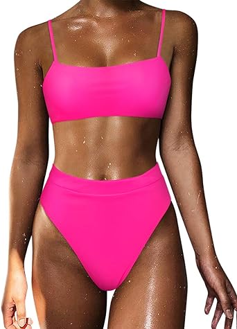 Photo 1 of MOSHENGQI Women High Wasited Bikini Shoulder Strap 2 Piece High Cut String Swimsuits Large