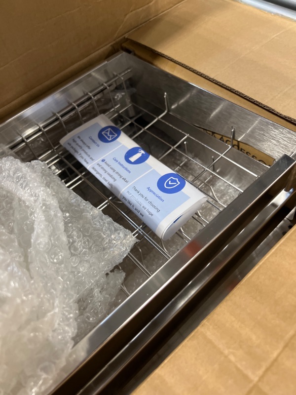 Photo 1 of Over Sink Dish Drying Rack, MAJALIS 3 Tier Full 304 Stainless Steel Large Dish Drainer for Kitchen, Height Adjustable Above Sink Shelf, Counter Storage Organizer with 10 Hooks(Sliver, 25.5"-35.5") Silver