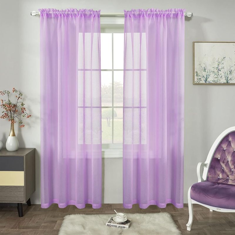 Photo 1 of  Sheer Curtains 108 Inch Length for Living Room 2 Panels Faux Linen Elegant Sheer Window Drapes Rod Pocket Semi Sheer Curtains for Office Girls Room Windows 52 X 108 Inches Long 52X108 