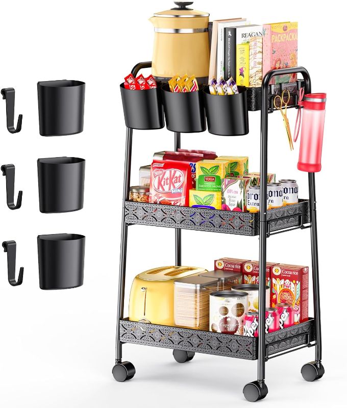 Photo 1 of *** PARTIAL SET***
**** SELLING AS PARTS*****

3-Tier Rolling Cart, Metal Utility Cart with Lockable Wheels and Simple Mesh Shelves, Storage Organizer for Kitchen, Bathroom, Bedroom, Office, Study Room, Black
