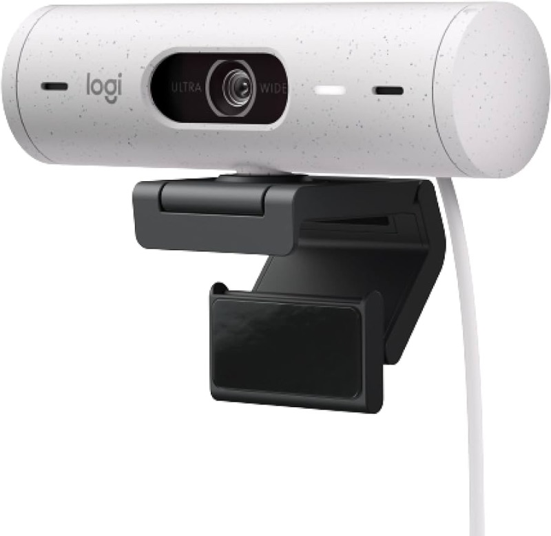 Photo 1 of Logitech Brio 500 Full HD Webcam with Auto Light Correction,Show Mode, Dual Noise Reduction Mics, Webcam Privacy Cover, Works with Microsoft Teams, Google Meet, Zoom, USB-C Cable - Off White