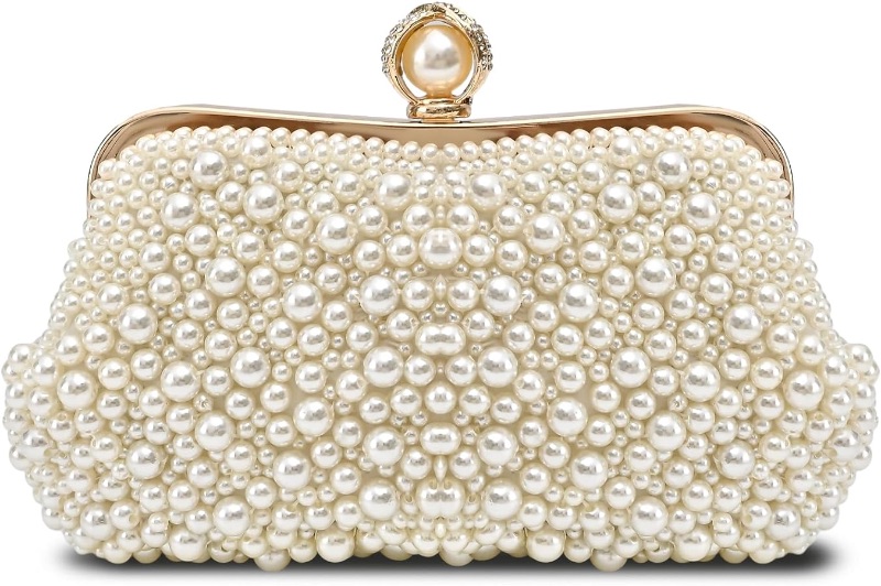 Photo 1 of Pearl Clutch Women Crystal Beaded Evening Bag Vintage Pearl Purse Wedding Cocktail Party Handbags