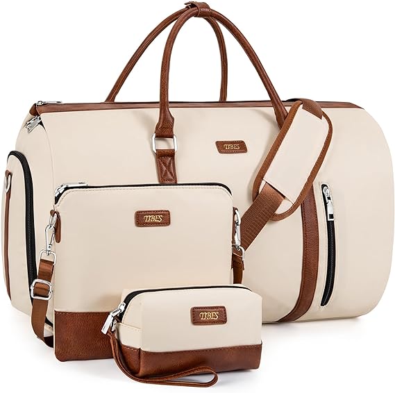 Photo 1 of Convertible Garment Duffel Bag for Travel - Carry On Garment Bags With Toiletry Bag Large Weekender Bag for Women Men 2 in 1 Hanging Suitcase Suit Travel Duffel Overnight Bags 4pcs Set 1-Off White