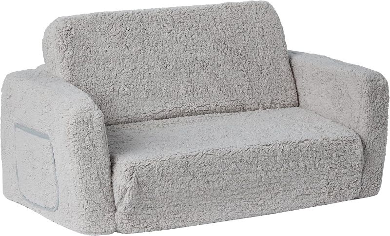 Photo 1 of Delta Children Cozee Flip-Out Sherpa 2-in-1 Convertible Sofa to Lounger for Kids, Grey