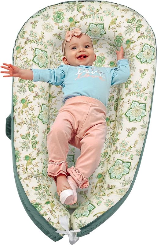 Photo 1 of Hiseeme Baby nest Pillow for co-Sleeping, Baby Lounger for Newborn with Pillow, Breathable Natural 100% Cotton Portable Adjustable Newborn Essentials, Baby Nest Sleeper (floral green)