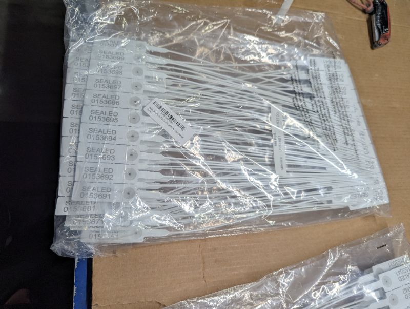 Photo 1 of 100 Security Self Locking Zip Ties for Fire Extinguishers Shoes Bags Truck Trailer Door Seals | Numbered Plastic Pull-Tite Seals Anti Tamper Security Tags Length 13.4"(340mm), 0.08"(2mm) Thick, White 400mm 100pcs White pack of 2