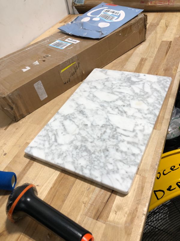 Photo 3 of Yew & Tulip Carrara White 16” x 10” Marble Board with Dense Marbling - Dough Pastry and Cutting Board with Non-Slip Rubber Feet (Gray White) 16x10 Gray White