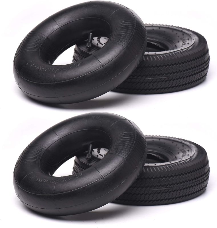 Photo 1 of (2 Pack) AR-PRO 10" Heavy-Duty Replacement All-Purpose Utility Tire and Tube - 4.10/3.50-4" Pneumatic Tires with 10" Inner Tubes TR-13 Straight Valve Stem for Lawn Mowers, Hand Trucks, and Mor