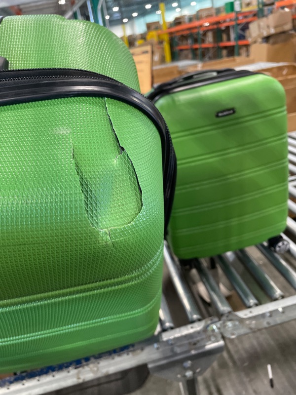 Photo 2 of ***LARGE SUITCASE DAMAGED//SMALL SUITCASE INTACT***  
Rockland Melbourne Hardside Expandable Spinner Wheel Luggage, Green, 2-Piece Set (20/28)