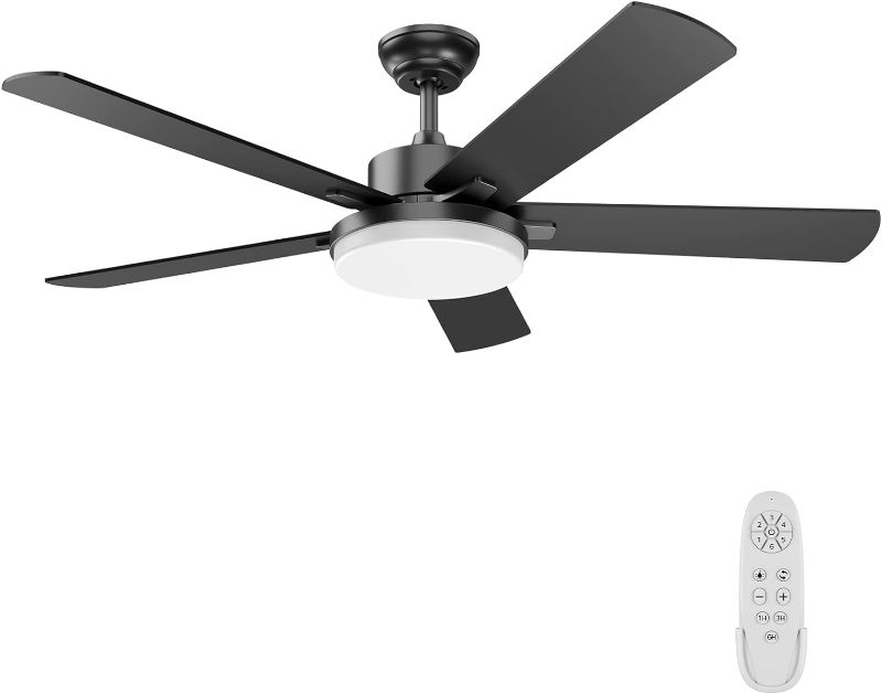 Photo 1 of Ceiling Fans with Lights, 52 Inch Ceiling Fan with Lights and Remote Control, Modern Black Ceiling Fan with Light for Living Room Farmhouse Bedroom