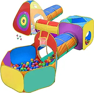 Photo 1 of Hide N Side 5pc Kids Ball Pit Tents and Tunnels, Toddler Jungle Gym Play Tent with Play Crawl Tunnel Toy, for Boys Babies Infants Children, Indoor Outdoor Gift, Target Game w/ 4 Dart Balls