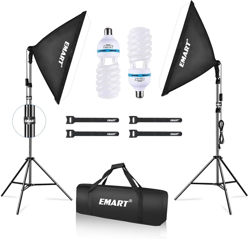 Photo 1 of EMART Softbox Lighting Kit, 20"x28" Soft Box Lights Photography Accessories with 5500K E27 CFL Light Bulbs, Professional Camera Photography Lighting Kit for Studio Video Recording, Filming, Podcast