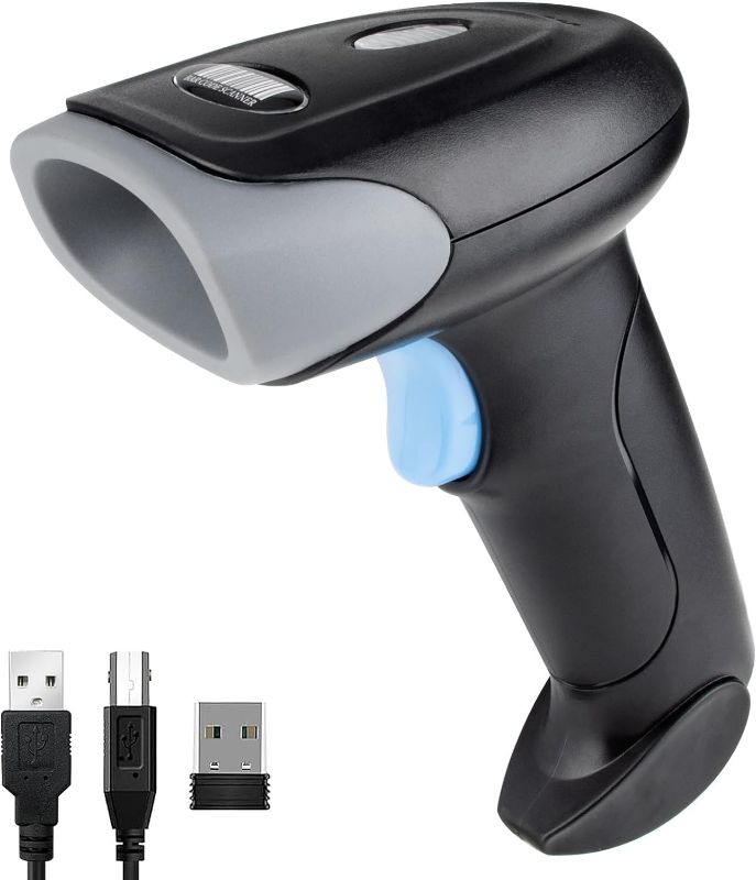 Photo 1 of JIAN BOLAND Wireless Barcode Scanner 1D QR Scanner Wireless Handheld Laser Bar Code Reader 3-in-1 with Bluetooth & 2.4G Wireless & USB Wired Works with iPad, Android Phone, iPhone, Laptop-U26