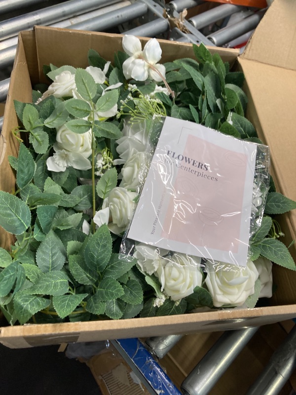 Photo 1 of Ling's Moment Wedding Chair Decorations Aisle Pew Artificial Flowers With Hanging Chiffon Fabric 8 Pcs White Sage Green For Ceremony Reception Floral Faux Backdrop Rose Arrangement Party Outdoor Decor White & Sage