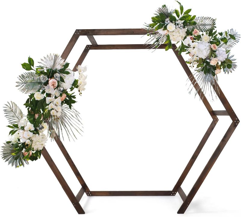 Photo 1 of 
VINGLI Wooden Wedding 7FT Arbor, Wedding Arch for Ceremony, Heptagonal Photo Backdrop Stand for Parties, Garden Decorations, Backyard