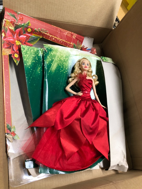 Photo 1 of Barbie Signature 2022 Holiday Doll (Blonde Wavy Hair) with Doll Stand, Collectible Gift for Kids Ages 6 Years Old and Up