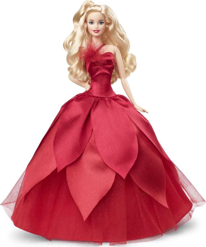 Photo 1 of Barbie Signature 2022 Holiday Doll (Blonde Wavy Hair) with Doll Stand, Collectible Gift for Kids Ages 6 Years Old and Up