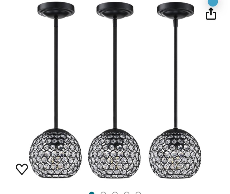 Photo 1 of 3 Pack Indoor Mini 1 Light Pendant Light with Polyhedral Crystal Chandelier Shade,semi Flush Mount for Foyer Dining Room Family Room (Black Finish UL Certification)
