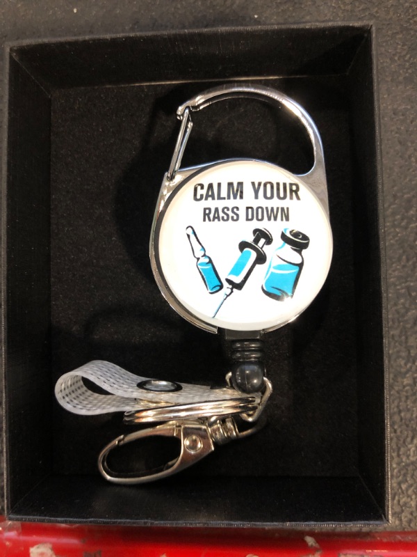 Photo 3 of Calm Your Rass Down,Retractable ID Card Badge Holder with Rotary Thickened Back Clib,Funny Badge Reel,Hospital Badge,Nurse Badge Reel,Medical Work Office Doctor Nurse Name Tag Card