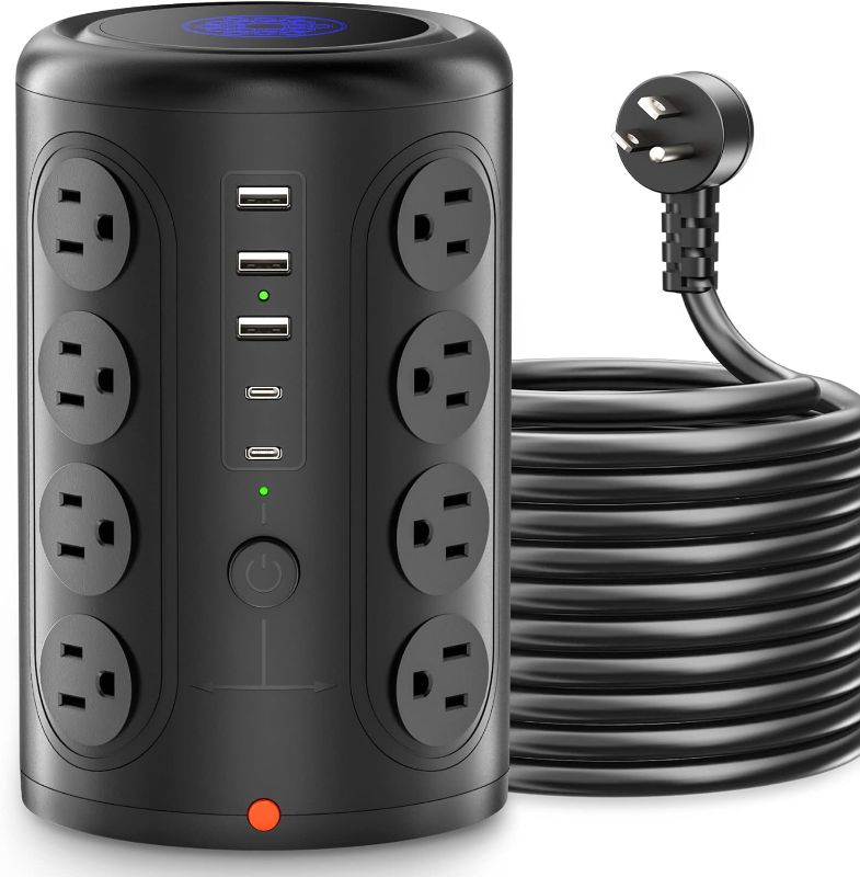 Photo 1 of Power Strip Tower with 16 Outlets and 5 USB Ports (2 USB-C), TenTrend 1875W 1500J Surge Protector with 6 FT Extention Cord, Multi Outlet Tower for Home Office Desk, Dorm Room Essentials Black
