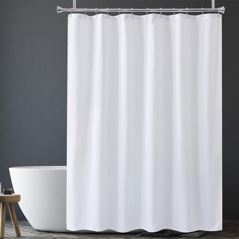 Photo 1 of Amazer Long Stall Shower Curtain Liner Washable, 54 x 78 Inches, Fabric Shower Liner with 2 Bottom Stones, Waterproof RV Shower Curtain Liner, 9 Grommet Holes, Hotel Quality, White