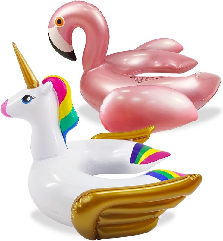 Photo 1 of iGeeKid 2 Pack Pool Float for Kids Unicorn Flamingo Swim Floats for Toddlers Age 3-8 Years Pool Toys for Kids Inflatable Floaties Unicorn Swimming Ring Ride On for Girl Boy Summer Beach Supplies
